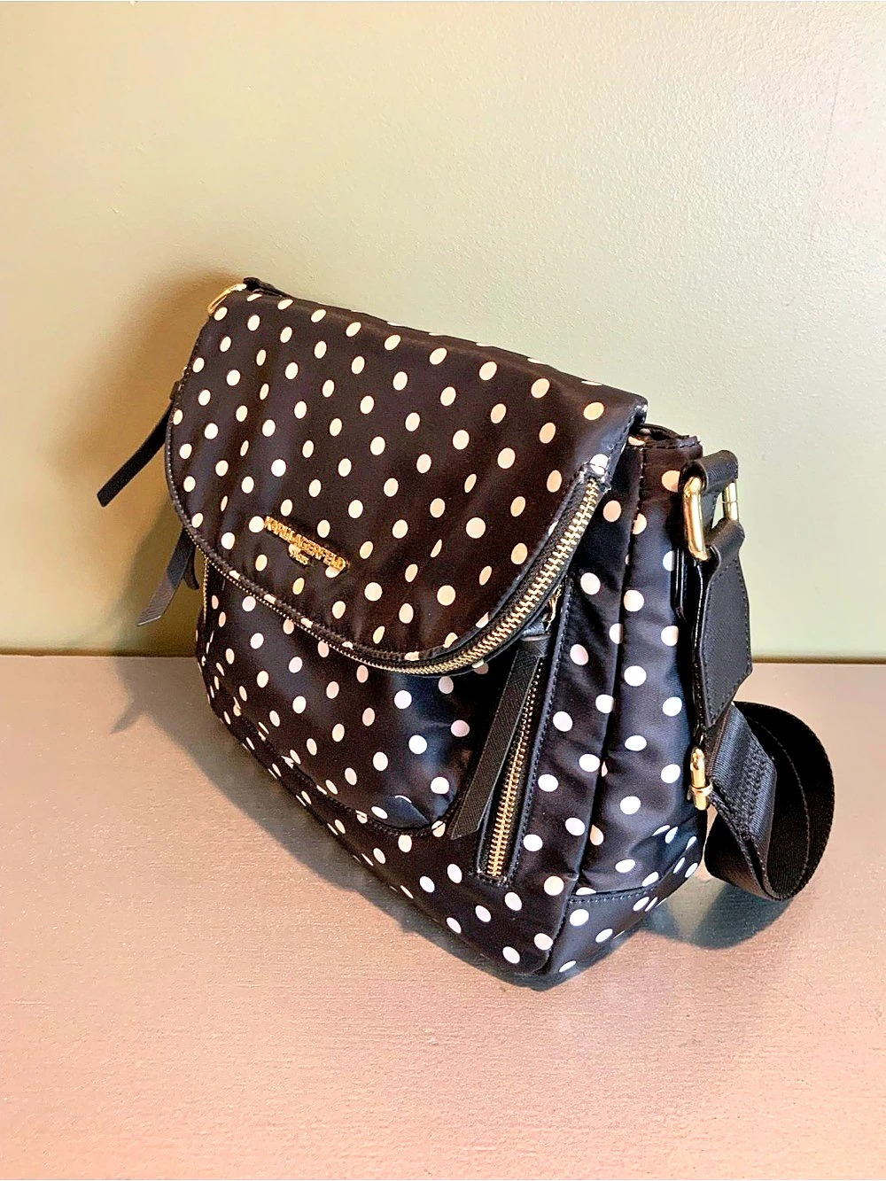 Karl Lagerfeld Polka Dot Crossbody Bag in Black & white